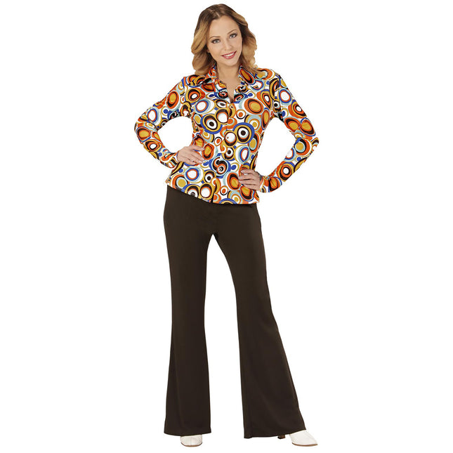 Disco 70S Bluse Blau Orange Damen