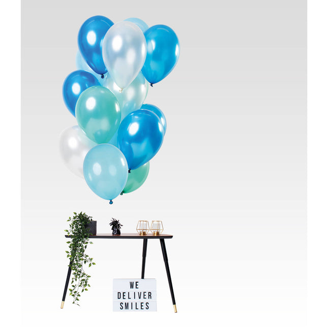 Azurblaue Ballons Chrom 33cm 15Stk