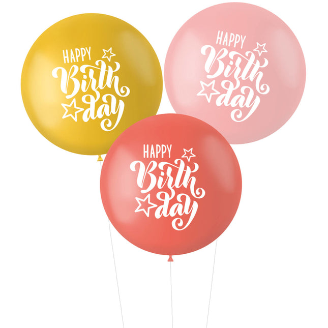 Ballons Happy Birthday Rosa Rot 80cm 3Stück