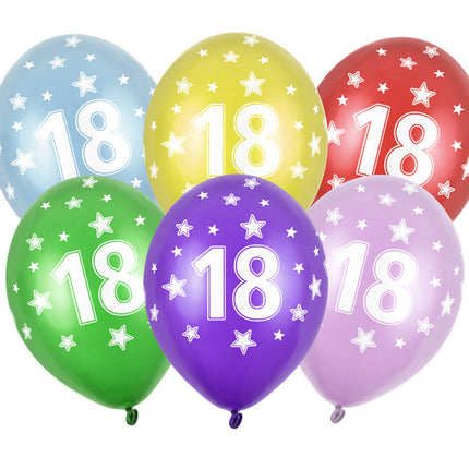 Ballons 18 Jahre Bunt Metallisch 30cm 6Stk