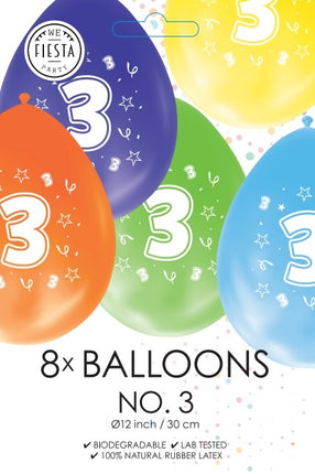 Bunte Luftballons 3 Jahre 30cm 8 Stk.