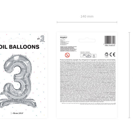 Folienballon Figur 3 Silber Standard Leer 70cm