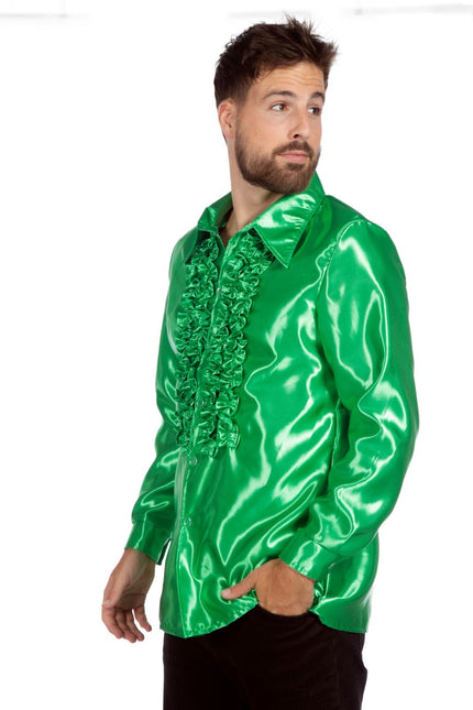 Disco Bluse Rüschen Dunkelgrün