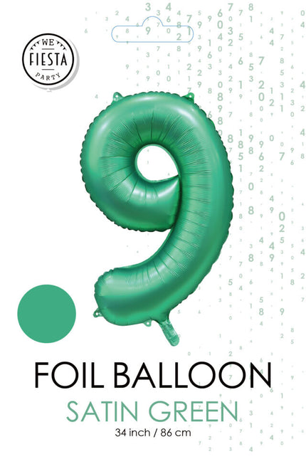 Grüner Figurenballon 9 Jahre Glanz 86cm