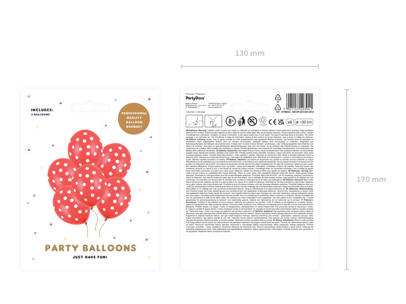 Rote Ballons Weiße Punkte 30cm 6Stk