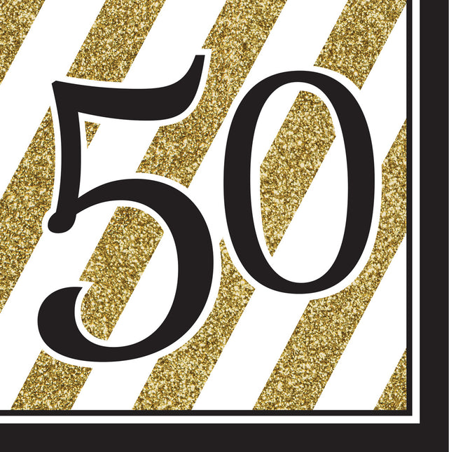 Schwarzgoldene Servietten 50 Jahre 33cm 16Stück