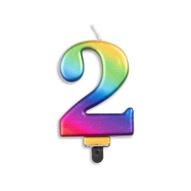 Kerze 2 Jahre Regenbogen 7cm