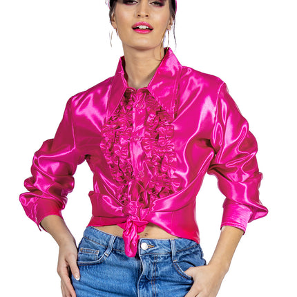 Disco Bluse Rüschen Fuchsia