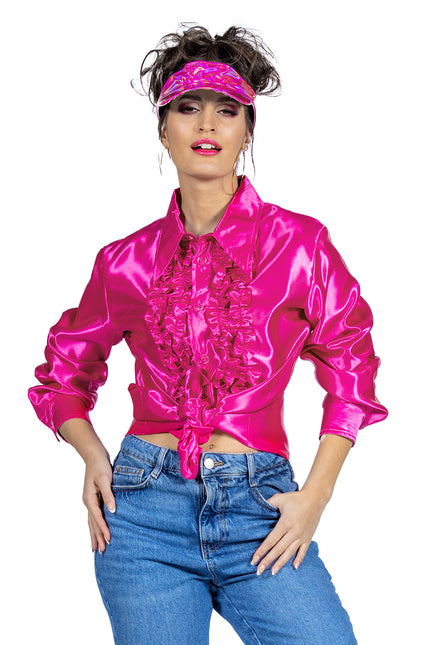 Disco Bluse Rüschen Fuchsia