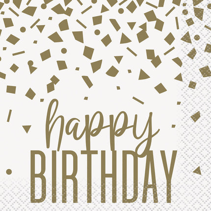 Servietten Happy Birthday Gold Konfetti 25cm 16 Stk.