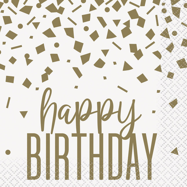 Servietten Happy Birthday Gold Konfetti 25cm 16 Stk.