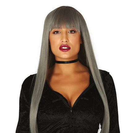Halloween Perücke Langes Haar Pony Grau