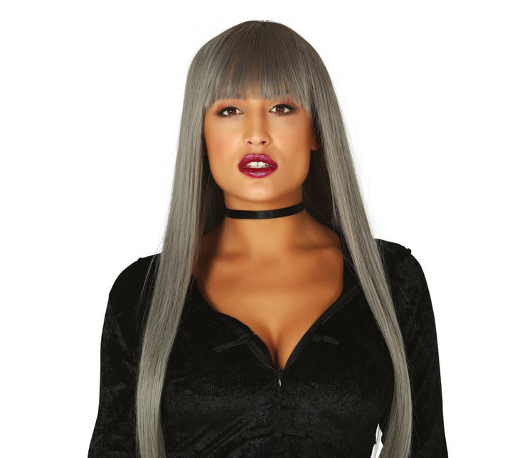 Halloween Perücke Langes Haar Pony Grau