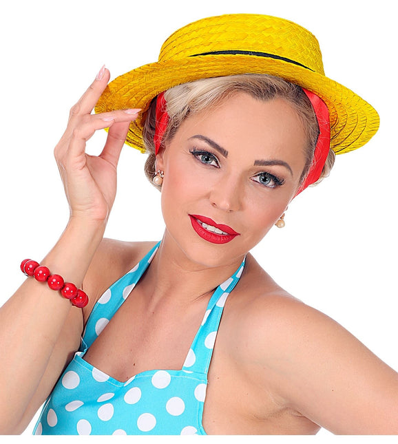 Gelber Hut mit schwarzem Band