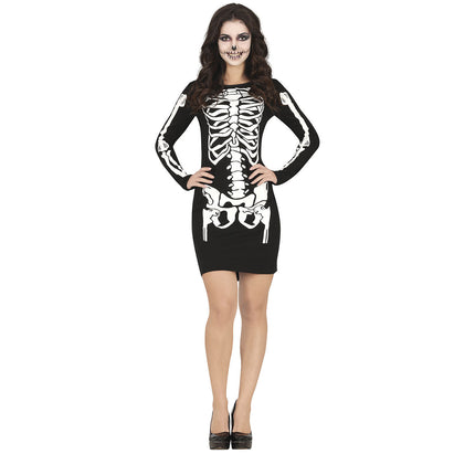 Skelett Halloween Kleid Damen Schwarz Rot
