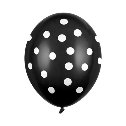Schwarze Ballons Weiße Punkte 30cm 6 Stk.