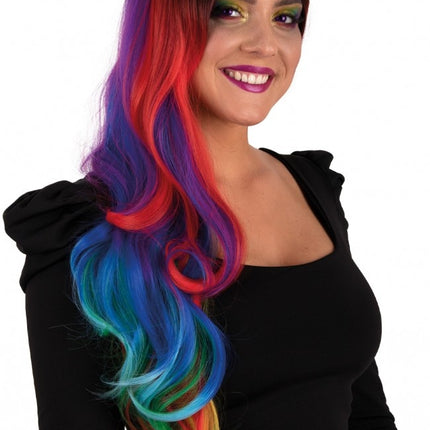 Perücke Selena Lang Mit Locken Regenbogen All Over