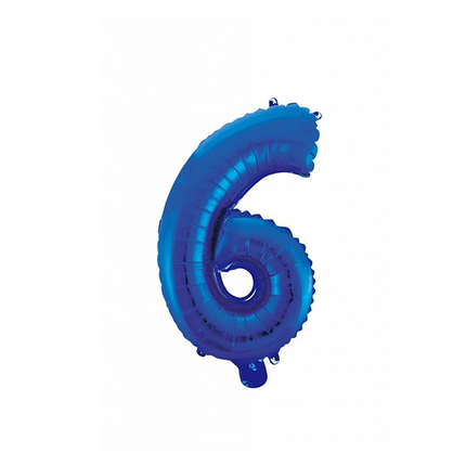 Folienballon Figur 6 Blau 41cm mit Strohhalm