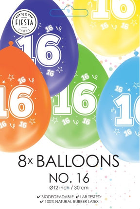 Bunte Ballons 16 Jahre 30cm 8Stück