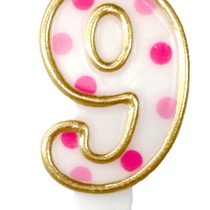 Kerze 9 Jahre Rosa Punkte 8,5cm