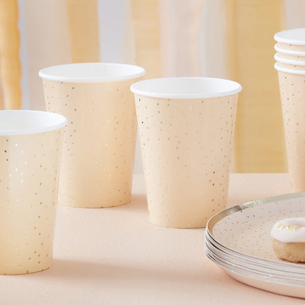 Pfirsichfarbene Becher mit goldenen Punkten 266ml 8 Stk.
