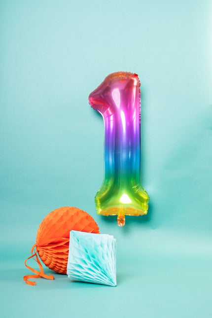 Folienballon Figur 1 Regenbogen XL 81cm leer