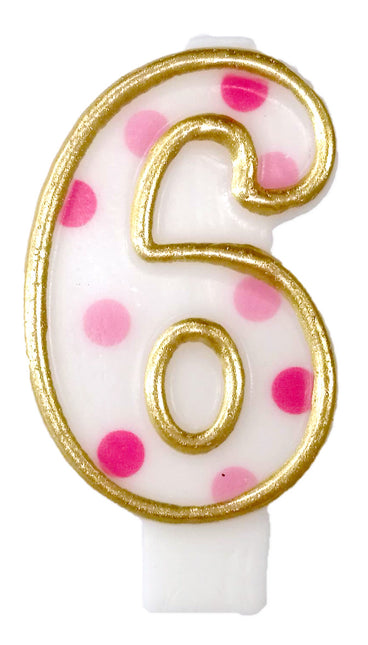 Kerze 6 Jahre Rosa Punkte 8,5cm