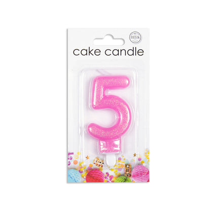 Kerze 5 Jahre Rosa Glitzer 7cm