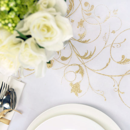 Vanille Creme Organza Stoff Gold Blumen 36cm 9m