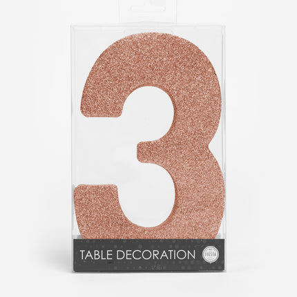 Rose Gold Tischdekoration Figur 3 Glitter 20,5cm