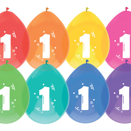 Ballons 1 Jahr Bunt 30cm 8Stk