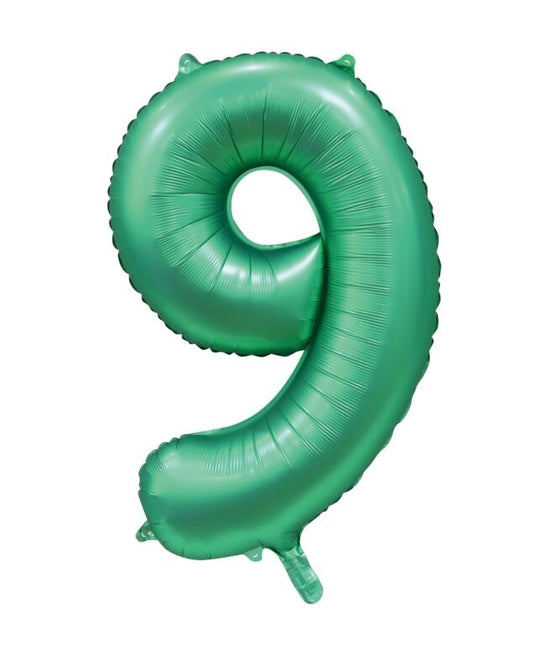 Grüner Figurenballon 9 Jahre Glanz 86cm
