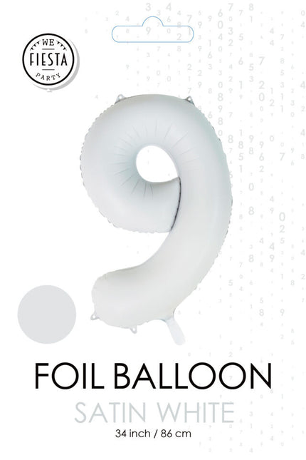 Weißer Figurenballon 9 Jahre Glanz 86cm