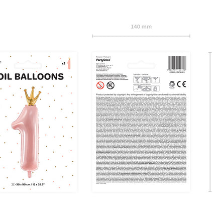 Folienballon Nummer 1 Hellrosa Leer 1m