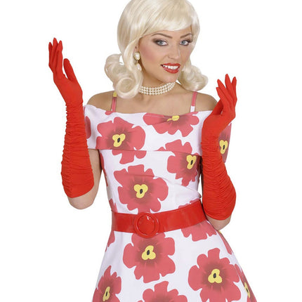Rote Handschuhe Plisse Lycra