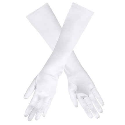 Handschuhe Lang Satin Weiß