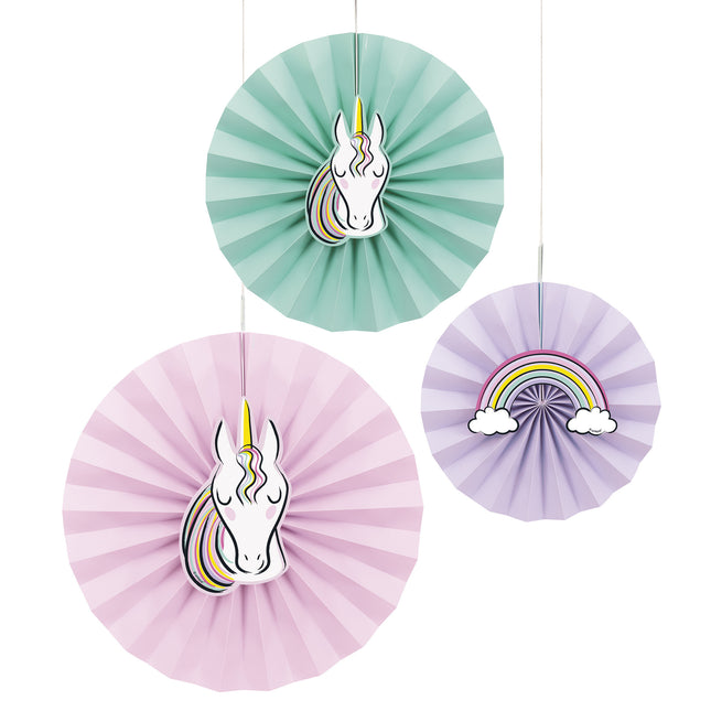 Einhorn Papierfächer Pastell 3 Stück