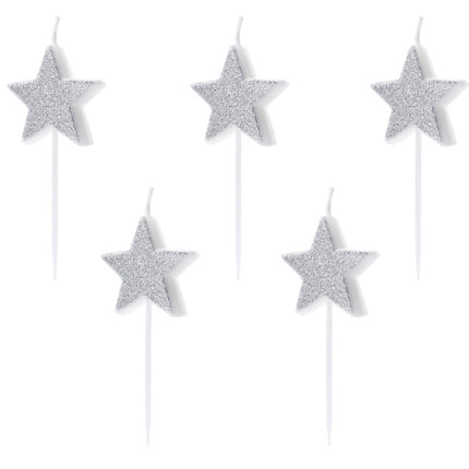 Silberne Kerzen Sterne 3,5cm 5St.