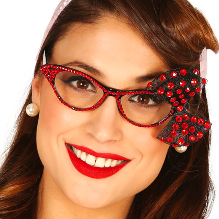 50er Jahre Brille Schleife Rot