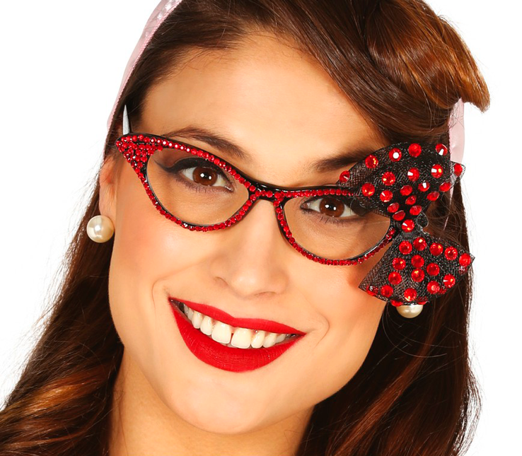 50er Jahre Brille Schleife Rot