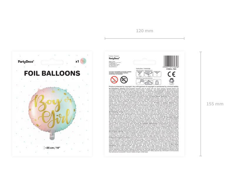 Heliumballon Junge oder Mädchen leer 35cm