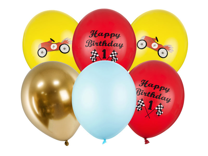 Luftballons Happy Birthday Race Mix 30cm 6 Stk.