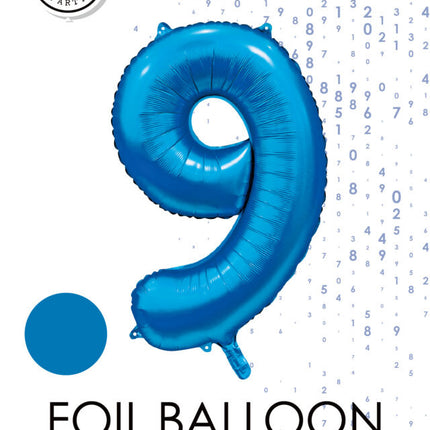 Blauer Figurenballon 9 Jahre Glanz 86cm