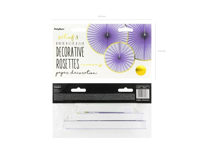 Papierfächer Flieder Gold Set 23-40cm 3 Stück