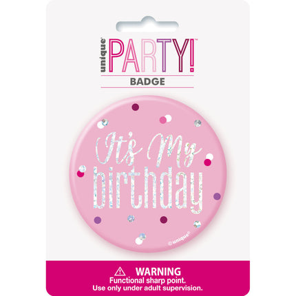 Button It's My Birthday Rosa 7,6cm