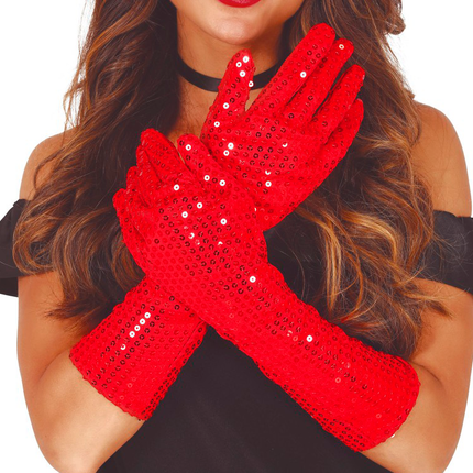 Rote Handschuhe Pailletten 39cm