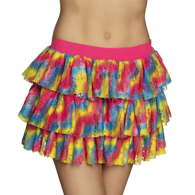 Regenbogen Minirock mit Rüschen
