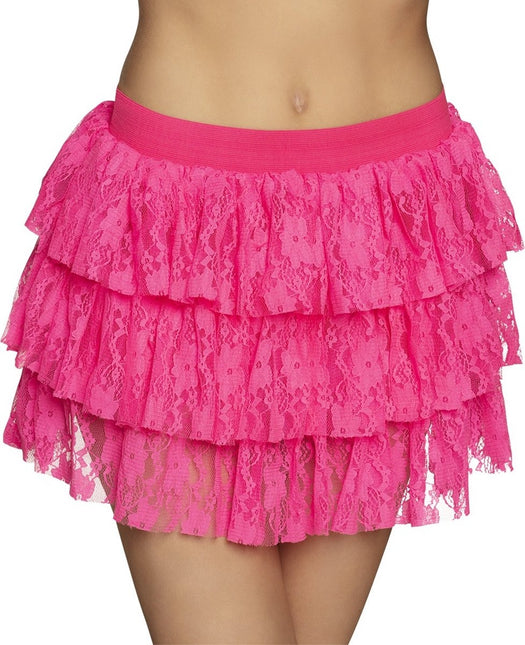 Rosa Minirock mit Rüschen und Spitze