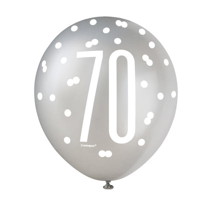 Ballons 70 Jahre Dots Schwarz 30cm 6Stück