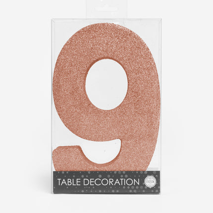 Rose Gold Tischdekoration Figur 9 Glitter 20,5cm